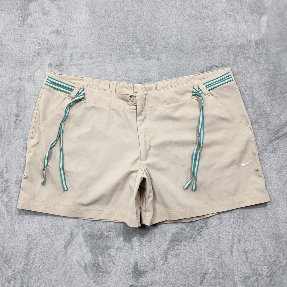 Vintage Nike Shorts Womens‎ XL Beige Tie Waist Adjustable Hem Chino Golf Preppy